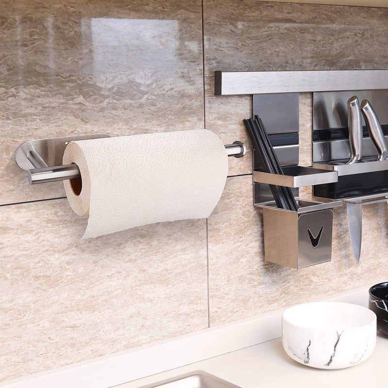 Gewtur Paper Towel Holder Under Cabinet - Self Adhesive Paper Towel Roll Holder Wall Mount  Gewtur Stainless Steel Paper Towel Holder for Kitchen Bathroom - Image 3